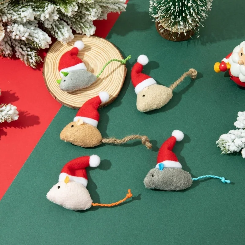 1-5PCS Christmas Hat Mouse Int - Catnip Interactive Plush Mouse recension och pris
